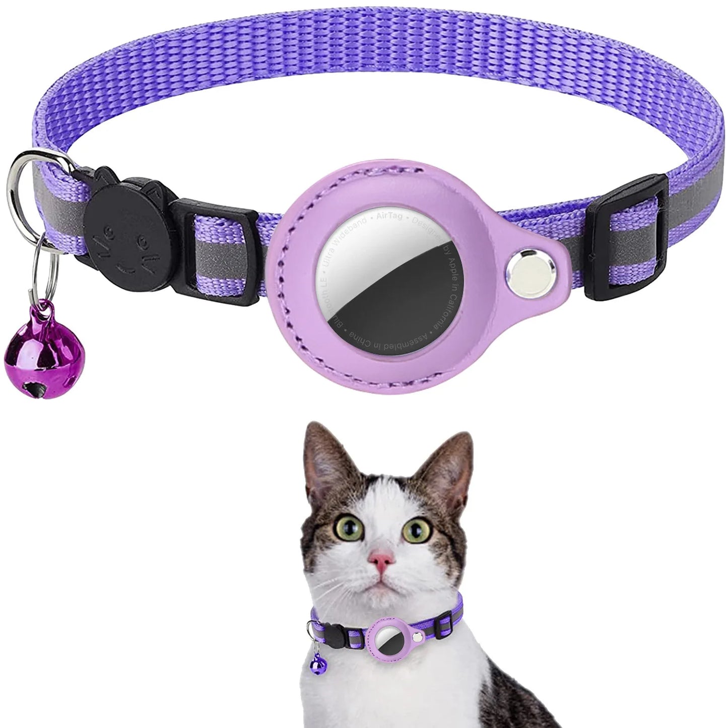 Cat AirTag Collar – Breakaway, Reflective, Adjustable, Waterproof with Bell & AirTag Holder