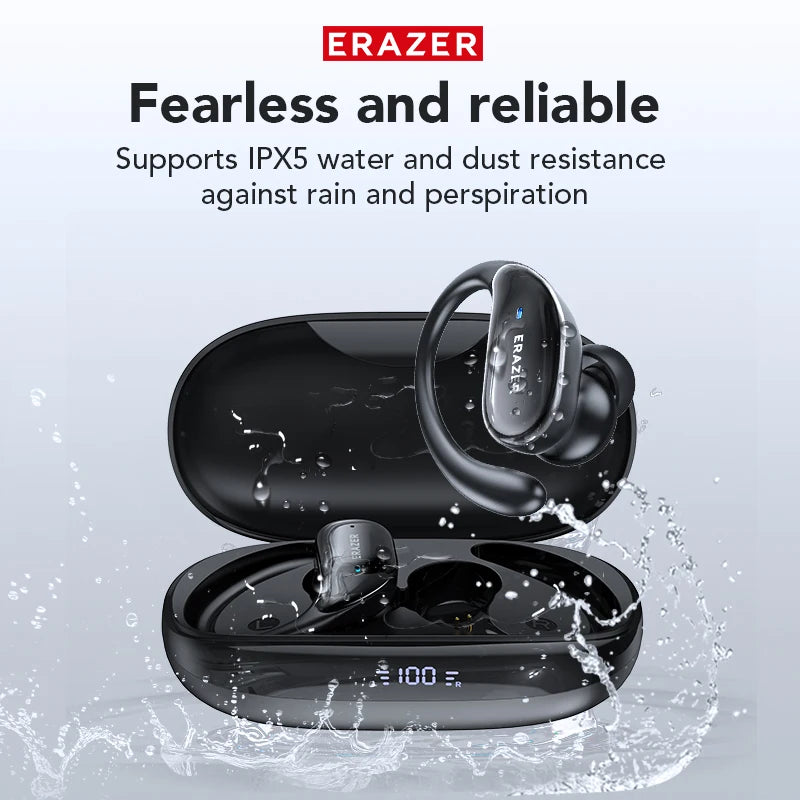 ERAZER XT80 Bluetooth 5.3 Wireless Earphones – Noise Reduction, Waterproof, Earhook Design