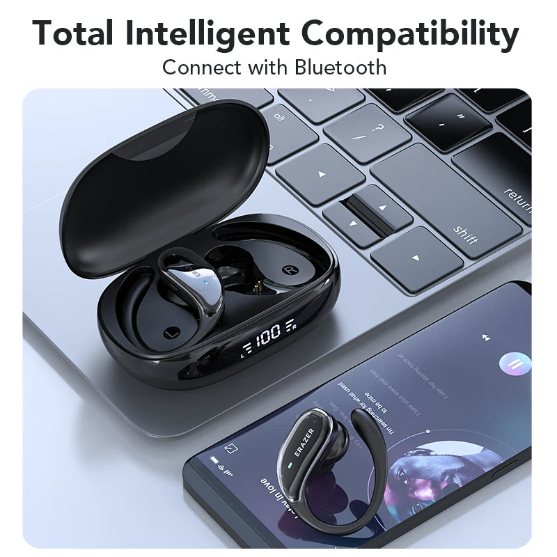 ERAZER XT80 Bluetooth 5.3 Wireless Earphones – Noise Reduction, Waterproof, Earhook Design