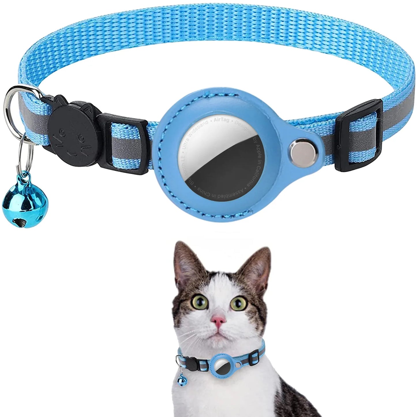Cat AirTag Collar – Breakaway, Reflective, Adjustable, Waterproof with Bell & AirTag Holder