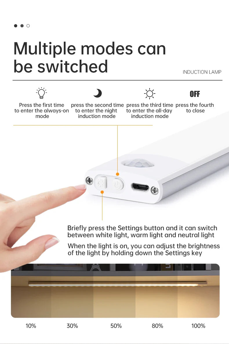 Motion Sensor Wireless LED Night Light USB Rechargeable