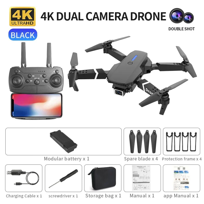 4K Dual Camera WiFi FPV Drone – HD Wide Angle Quadcopter