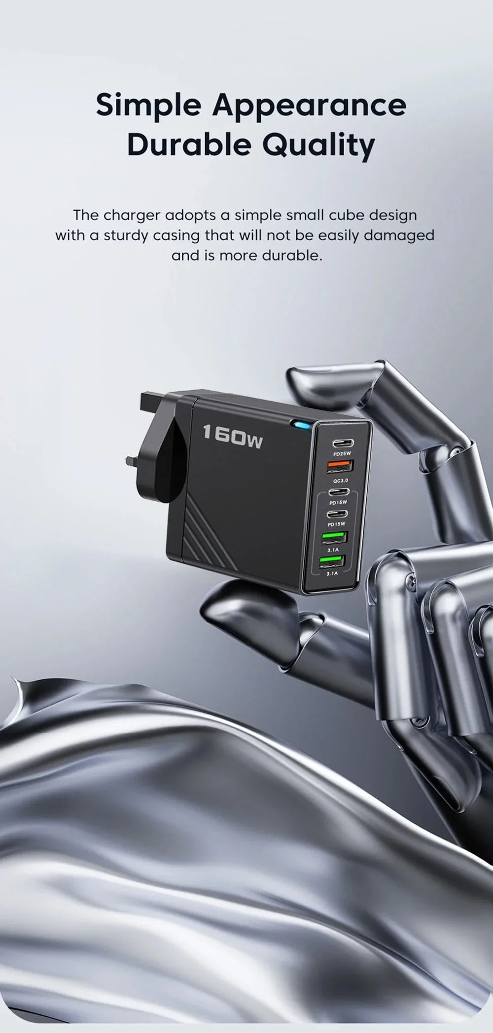 160W Multi Ports USB Charger Type C Fast Charging EU/US Plug Wall Charger For iPhone Samsung Xiaomi Huawei Phone Charger Adapter