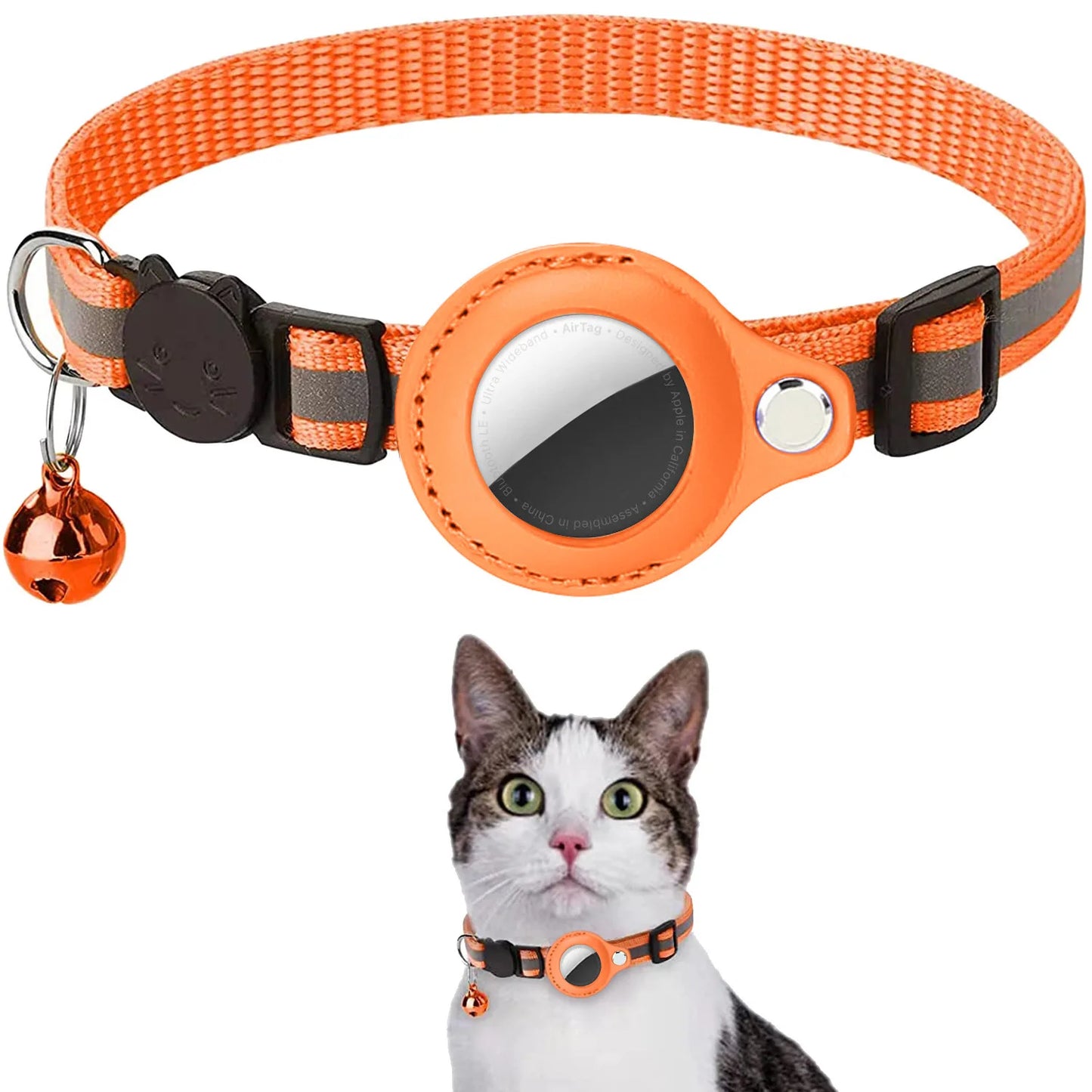 Cat AirTag Collar – Breakaway, Reflective, Adjustable, Waterproof with Bell & AirTag Holder